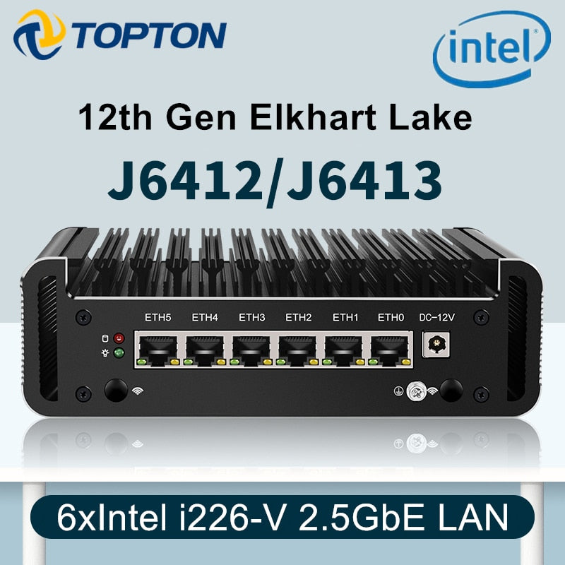 12th Gen Celeron J6413 J6412 Firewall Router Elkhart Lake 6x Intel i226-V 2500Mbps Nics Fanless Mini Router PC OPNsense Proxmox