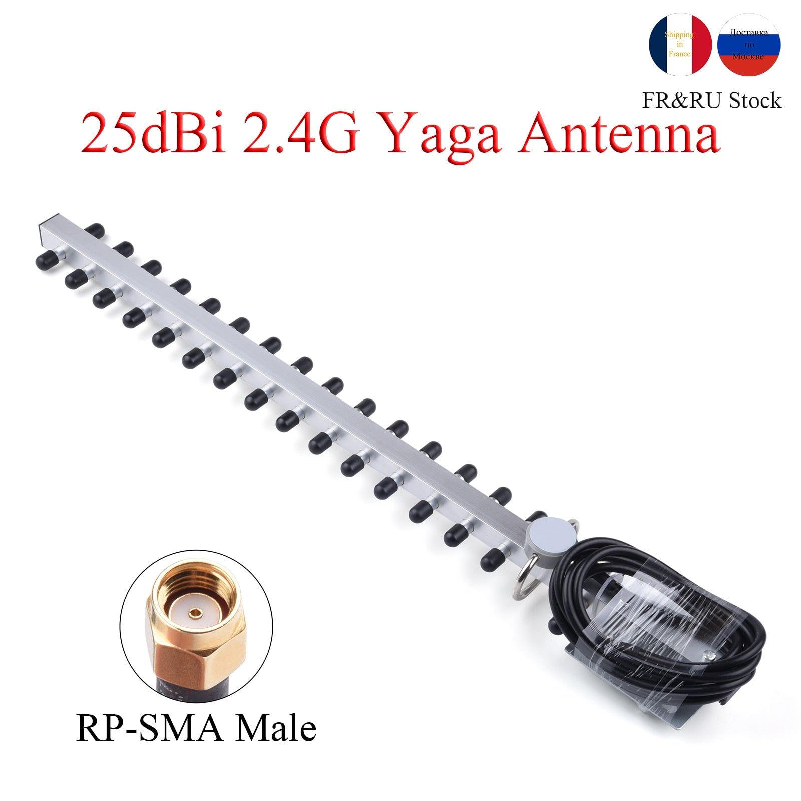 FR&RU Warehouse 2.4G 25dBi Antenna 2400-2500MHz Outdoor Wireless Yagi Antenna RP-SMA Male For Router Booster Amplifier Modem