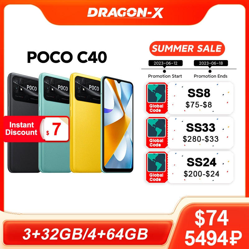 New Global Version POCO C40 3GB 32GB / 4GB 64GB Smartphone 6000mAh battery 6.71”Display JLQ JR510 Octa-core CPU 13MP main camera