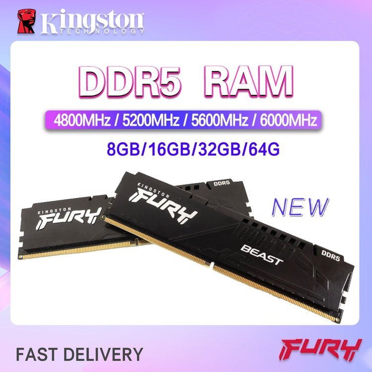 Kingston FURY Beast DDR5 8GB 16GB 32GB 4800 5200 5600 6000 MHz Desktop AMD Intel CPU Motherboard RAMs 288 PIN 1.1V EXPO XMP 3.0