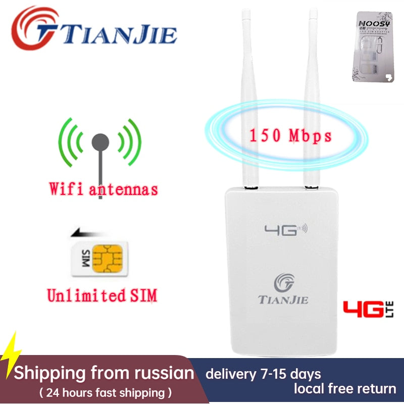 TIANJIE 150Mbps Sim Card Unlimited Network Cards 4G Wi Fi Router Unlocked LTE Modem WIFI Outdoor Router Waterproof WIFI Antennas