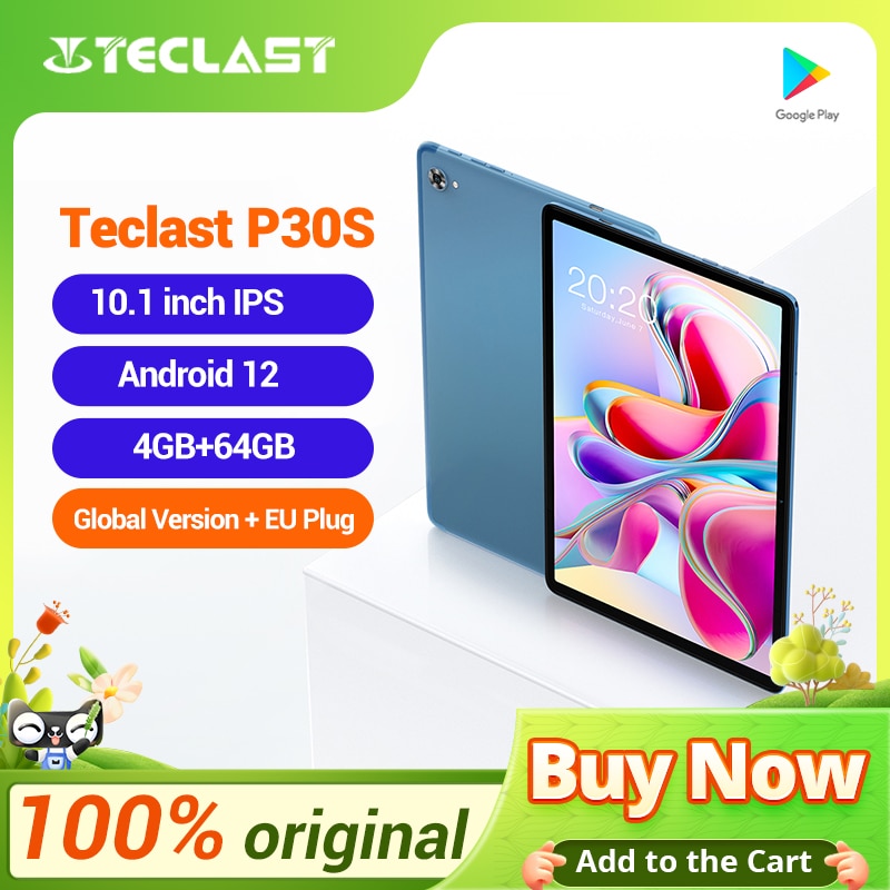 Teclast P30S Tablet 10.1 Inch 1280x800 IPS Android 12 4GB RAM 64GB ROM MT8183 8 cores GPS Type-C 6000mah