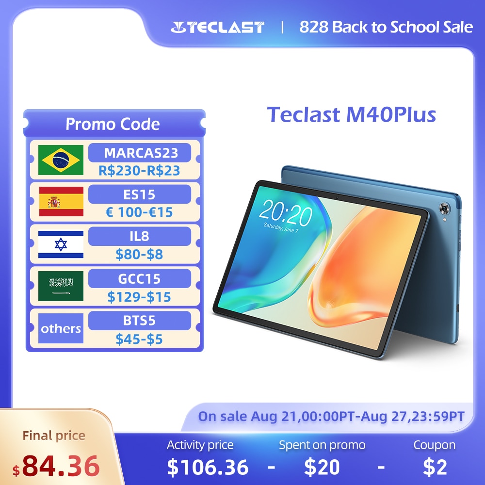 Teclast M40 Plus 10.1 inch Tablet Android 12 1920x1200 8GB RAM 128GB ROM MT8183 8 cores GPS Type-C Metal body 7000mAh GPS