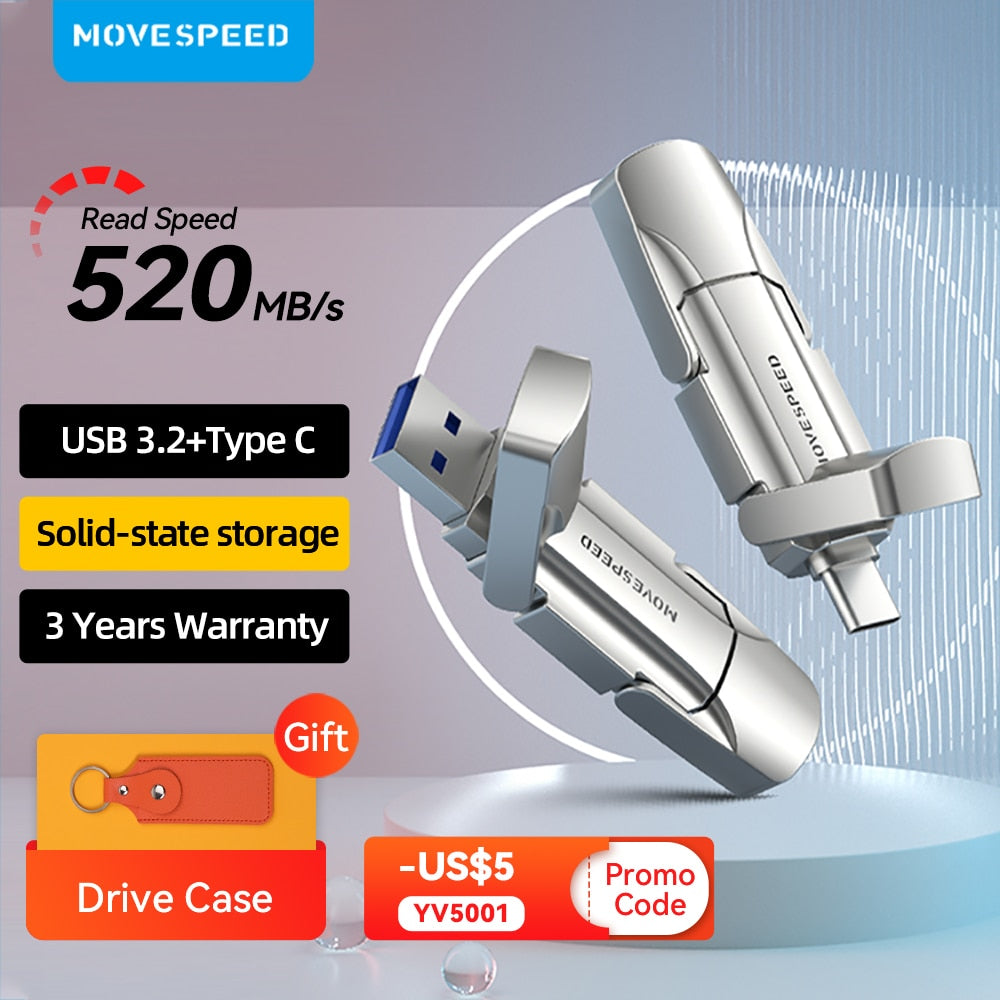 MOVESPEED USB 3.2 Solid State Pen Drive 520MB/s High Speed USB Type C Flash Drive 1TB 512GB 256GB 128GB USB Gen 2 Pendrive Flash
