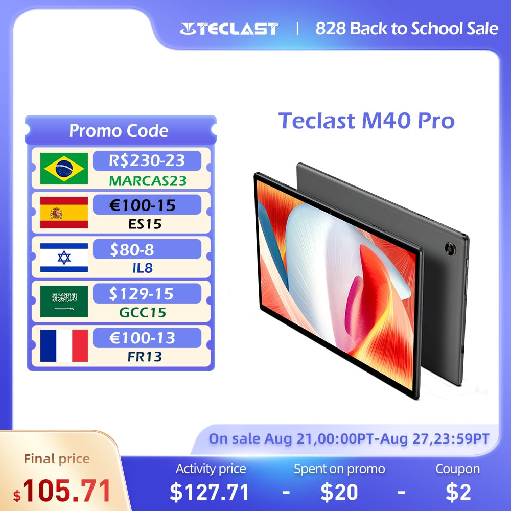Teclast M40 Pro 2023 Android 12 Tablet 8GB RAM 128GB ROM UNISOC T616 10.1 inch Tablets 1920*1200 4G Dual SIM LTE 7000mAh Type-C
