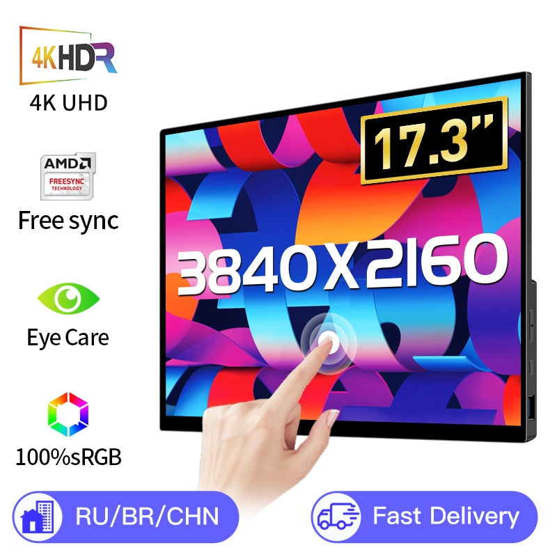17.3inch 4K Portable Monitor Touchscreen 3840X2160 Metal With Type-c USB HDMI-Compatible Gaming Display for Laptop Xbox Switch
