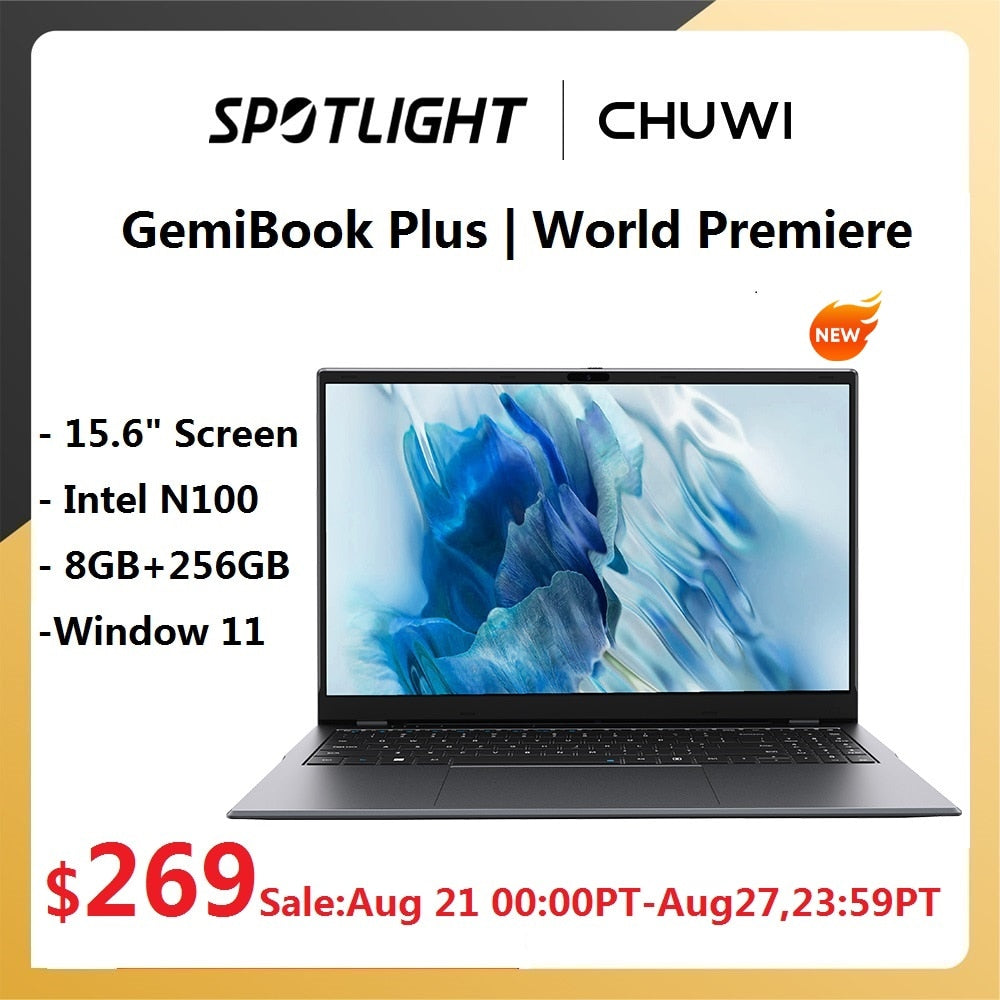 CHUWI GemiBook Plus Laptop 15.6" Intel N100 Graphics for 12th Gen 1920*1080P 8GB RAM 256GB SSD With Cooling Fan Windows 11
