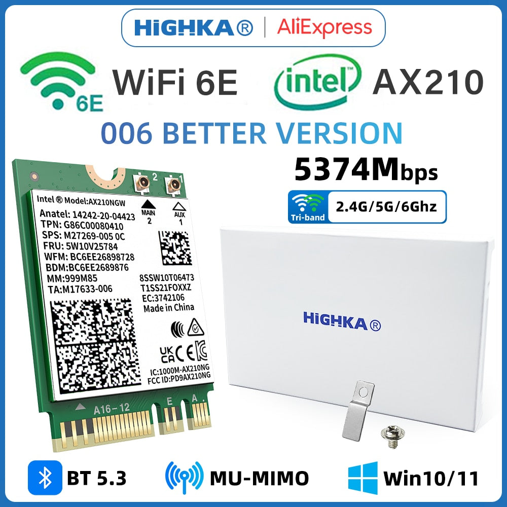 AX210NGW WiFi Card WiFi6E 6GHz Tri-Band Network Card Bluetooth 5.3 intel AX210 AX200 AC8265 Wireless Module for Laptop M.2 NGFF