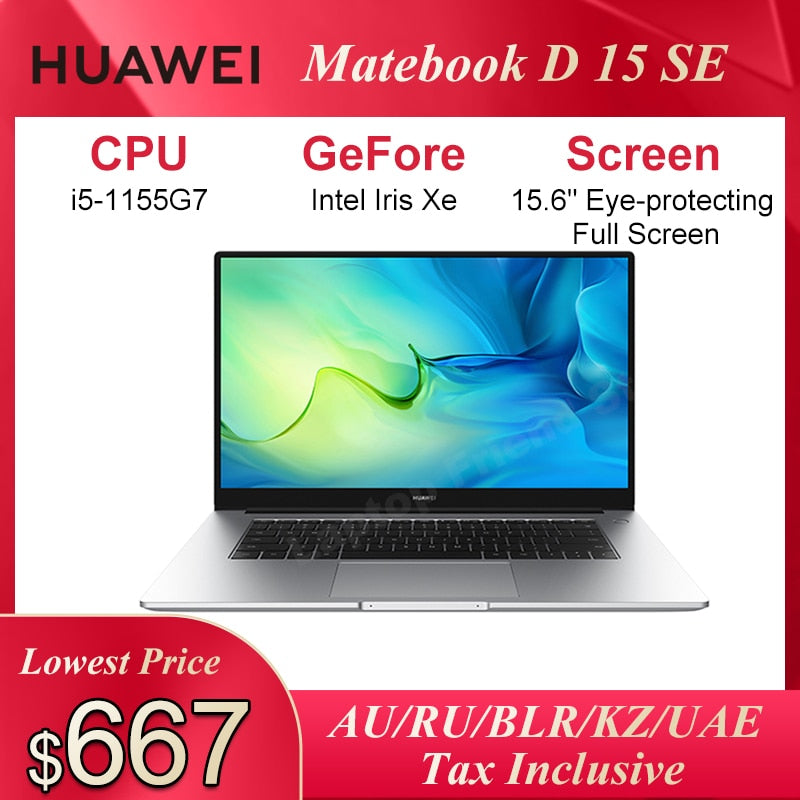 HUAWEI MateBook D15 SE 2022 i5-1155G7 8GB 512GB Laptop Intel Iris Xe Graphics Netbook 15.6" Eye-protecting Full Screen Computer