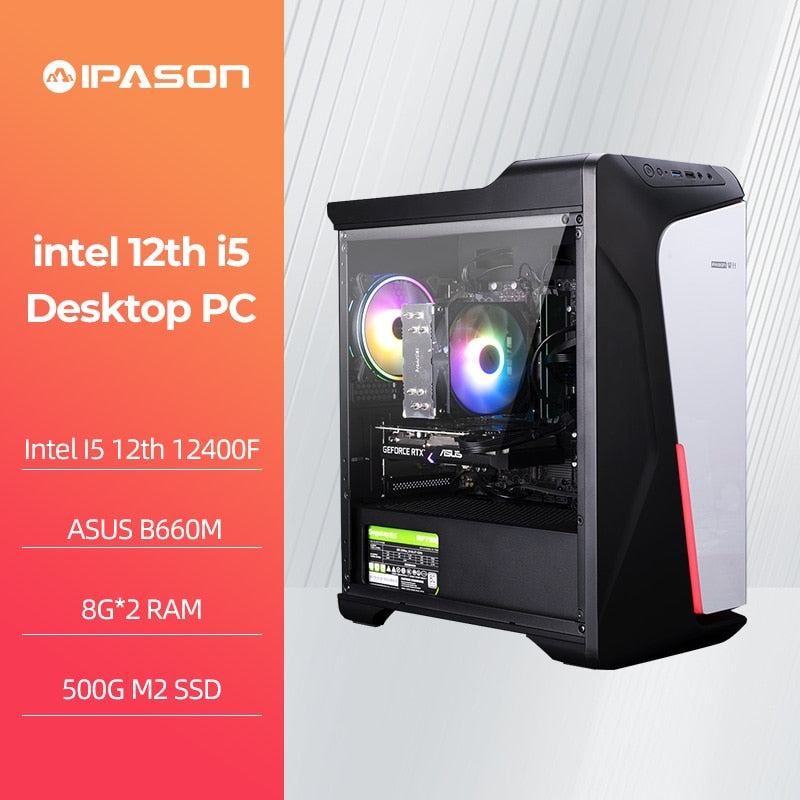 IPASON S6 Gaming Computer  I5 12400F 16G D4 500G  1650/1660S/3050/3060 Desktop Assembly Machine Complete PC