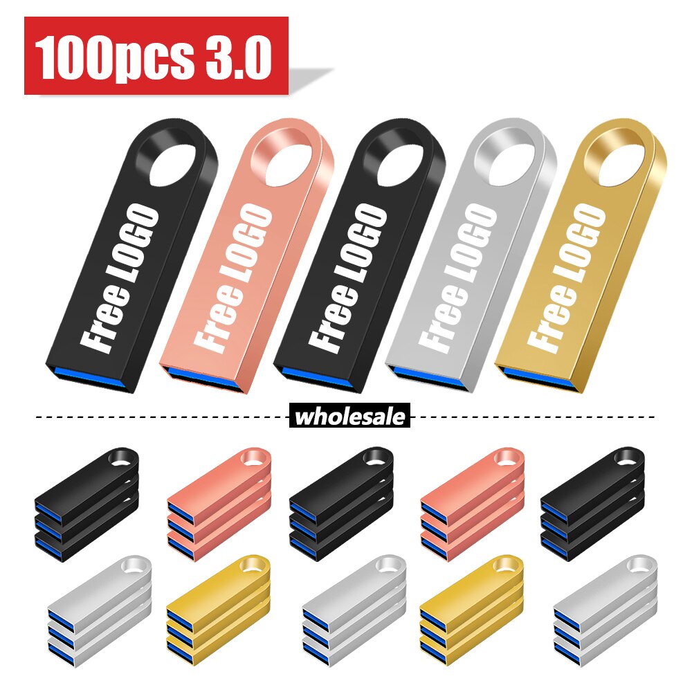 100PCS/lot Metal Pen Drive 64GB 32GB 16GB USB Flash Drive 3.0 U Disk Key Pendrive 2GB 1GB Memory Usb Sticks Free Laser Logo