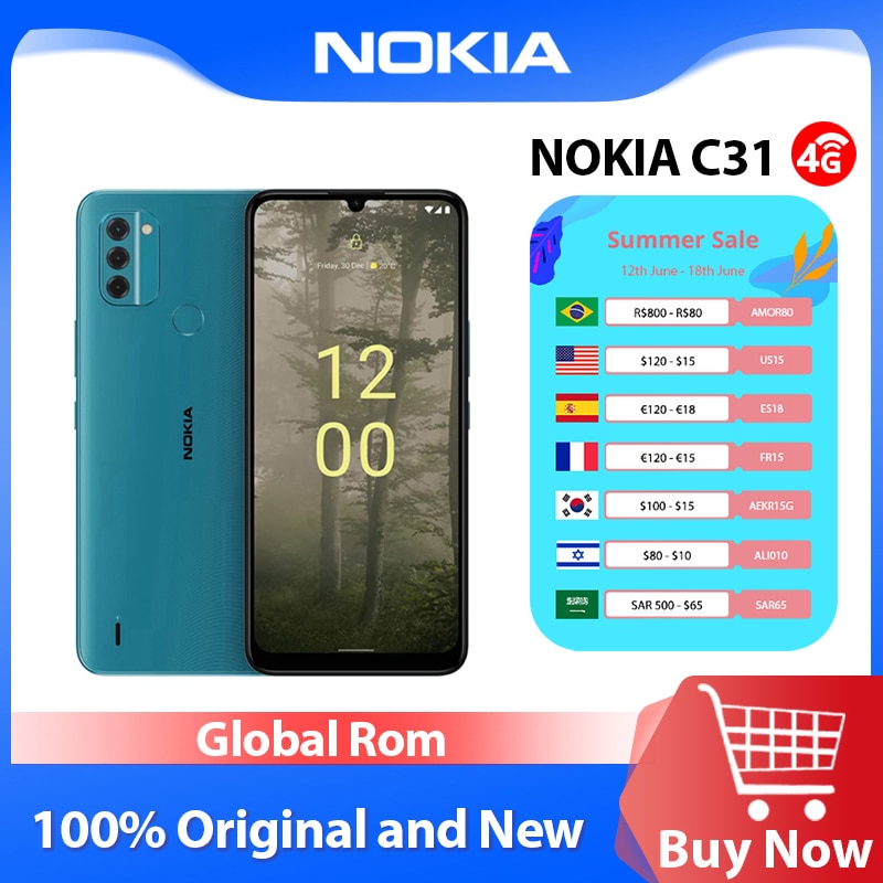 Nokia C31 4GB+128GB 4G Smartphone 6.74'' HD+ Display 5050mAh Battery IP52 13MP Triple Camera  2.5D Toughened Glass 2 SIM Card
