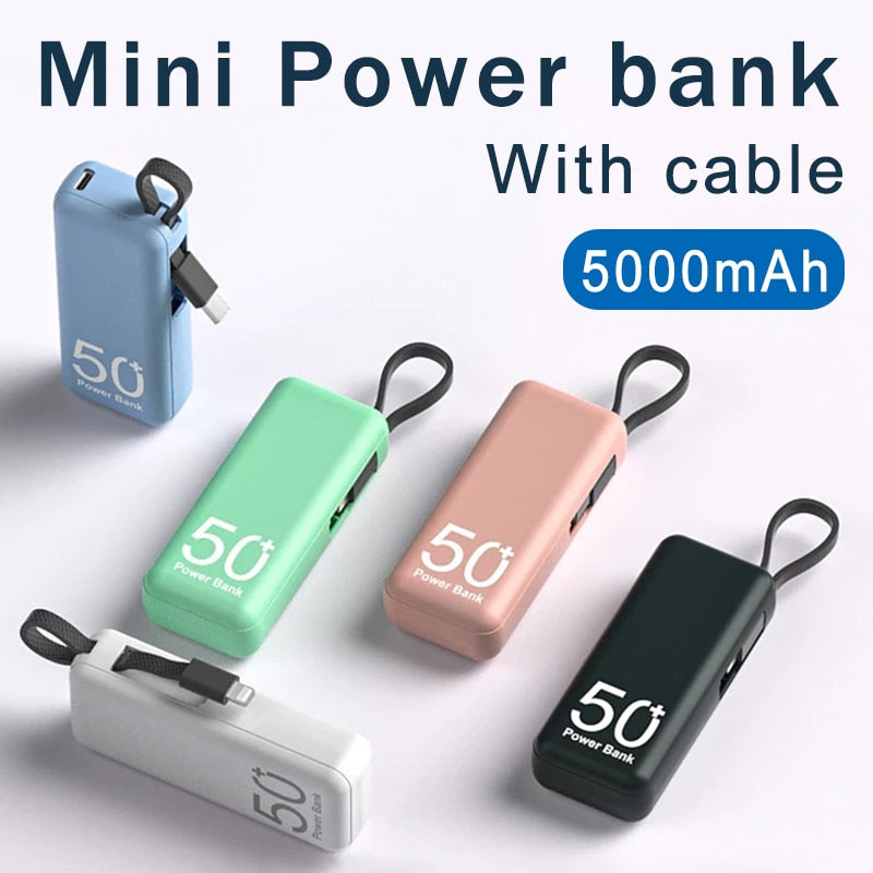 Portable Power Bank 5000mAh Built in Cable Mini PowerBank External Battery Fast Charger For iPhone Samsung Xiaomi Power Banks