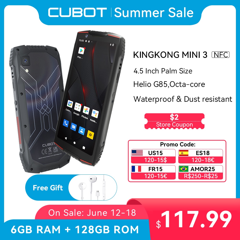 Cubot KingKong MINI 3, 4.5" Mini Smartphone, Helio G85 Octa-Core, 6GB+128GB, Dual SIM,NFC, Waterproof Rugged Phone, 4G Celulares