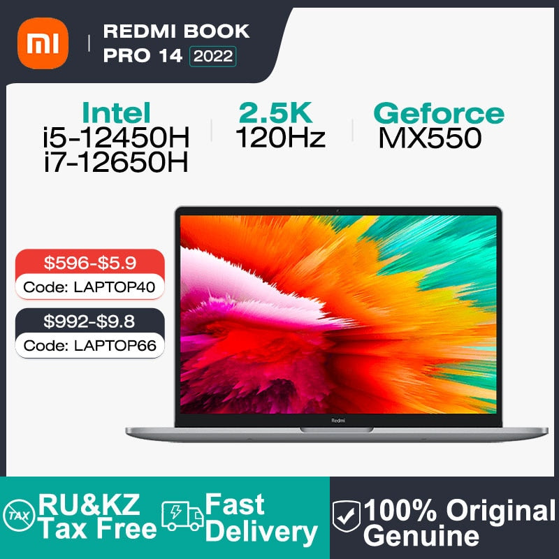 Xiaomi RedmiBook Pro 14 Laptop 14 Inch 2.5K 120Hz Screen Notebook i5-12450H i7-12650H 16GB 512GB NVIDIA MX550 Laptop Computer