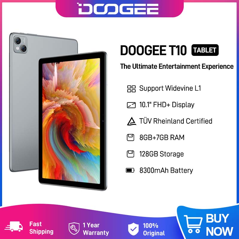 World Premiere DOOGEE T10 Tablet Pad 8GB +7GB RAM Octa Core 8300mAh 128GB Storage 13MP Main Camera 10.1 inch Android 12 Type-C