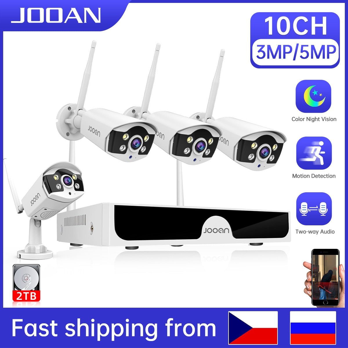 Jooan 10CH NVR 3MP 5MP Wireless Security Camera System Outdoor P2P WiFi IP Camera Set CCTV Camera Video Surveillance Kit NVR Set