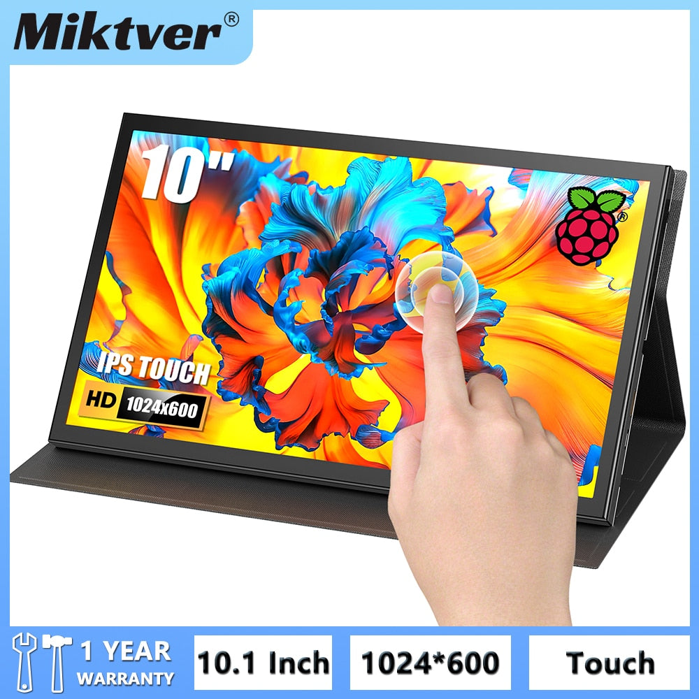 Miktver Driver Free 10.1 Inch Capacitive Touch Screen 1024*600 Portable HDMI Gaming Monitor 3ms Response Compatible Raspberry Pi