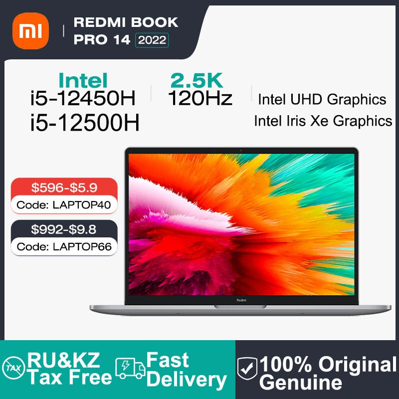 Xiaomi RedmiBook Pro 14 Laptop 14 Inch 2.5K 120Hz Screen Netbook i5-12450H i5-12500H 16GB 512GB Notebook With Iris Xe Graphics