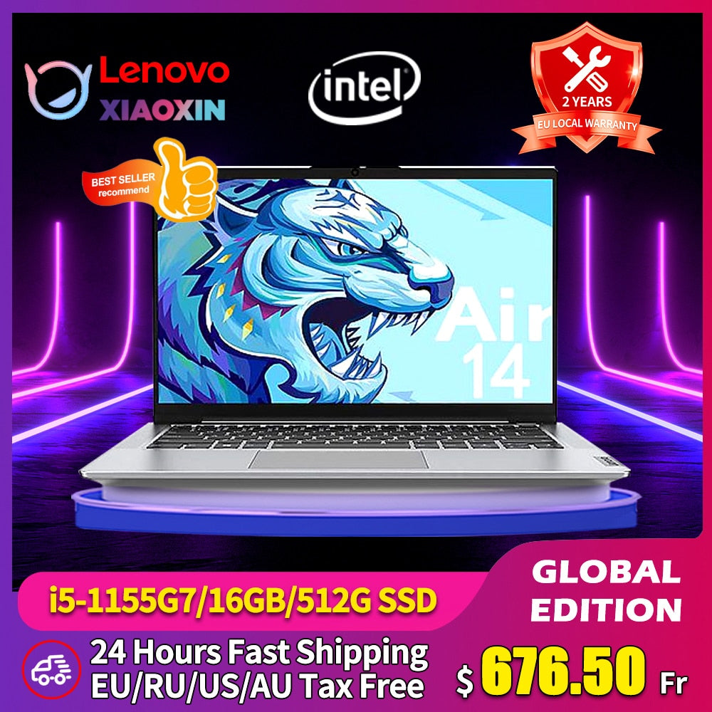 Lenovo Laptop Xiaoxin Air 14 Notebook Intel Core i5-1155G7 16GB 512GB SSD DDR4-3200 Full Screen 14 Inch 100% RGB Computer