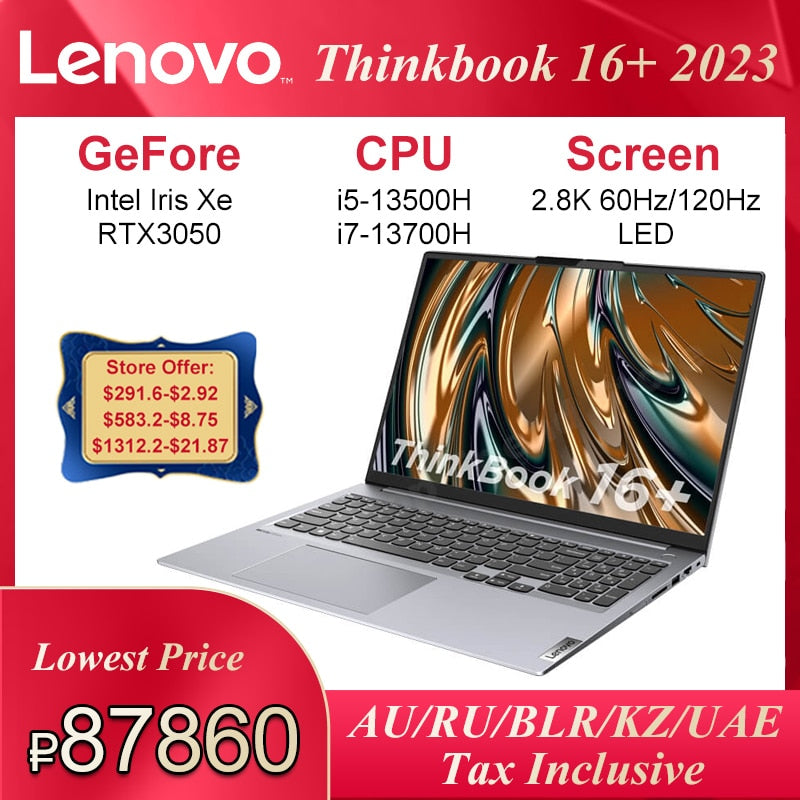 New Lenovo Thinkbook 16+ Laptop 2023 2.5K 120Hz 16inch LED i5-13500H/i7-13700H Iris Xe/RTX3050 UltraBook 16GB/32GB 512GB/1TB/2TB