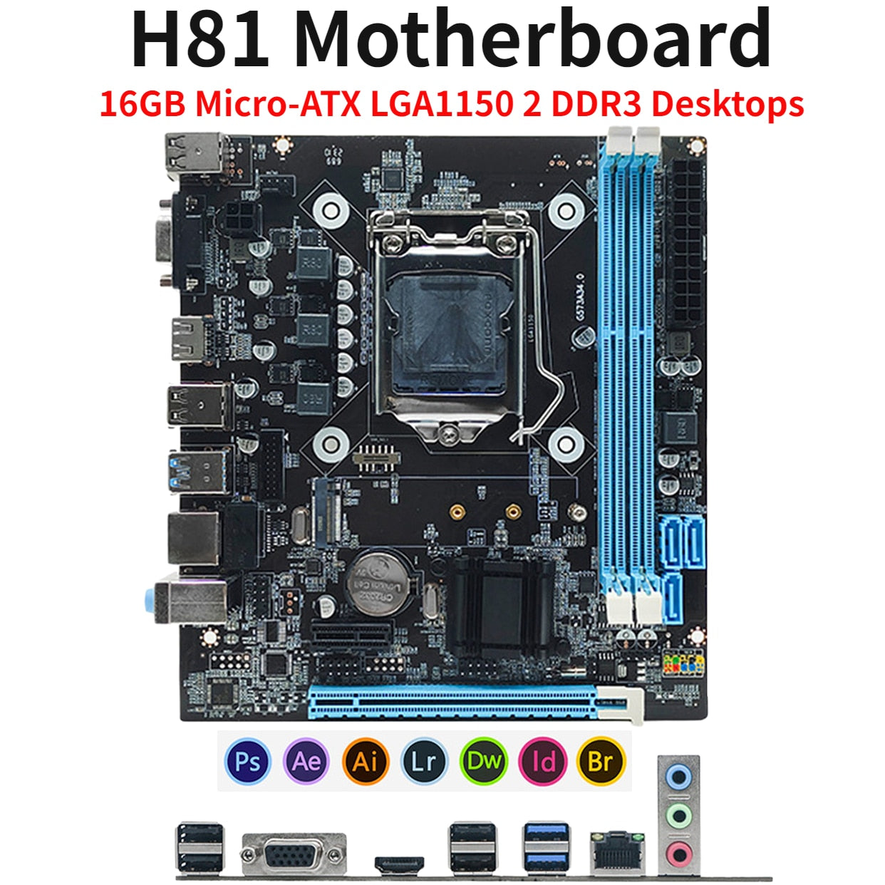 H81 Computer Motherboard 16GB I/O Interface Micro-ATX LGA1150 PC Main Board VGA+HDMI-Compatible+RJ45 Port Support SATA 3.0 2.0