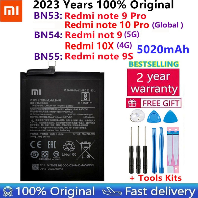 100% Original 5020mAh BN53 BN54 BN55 Replacement Battery For Xiaomi Redmi Note 9 Pro 9S Bateria Mobile Phone Batteries Tools