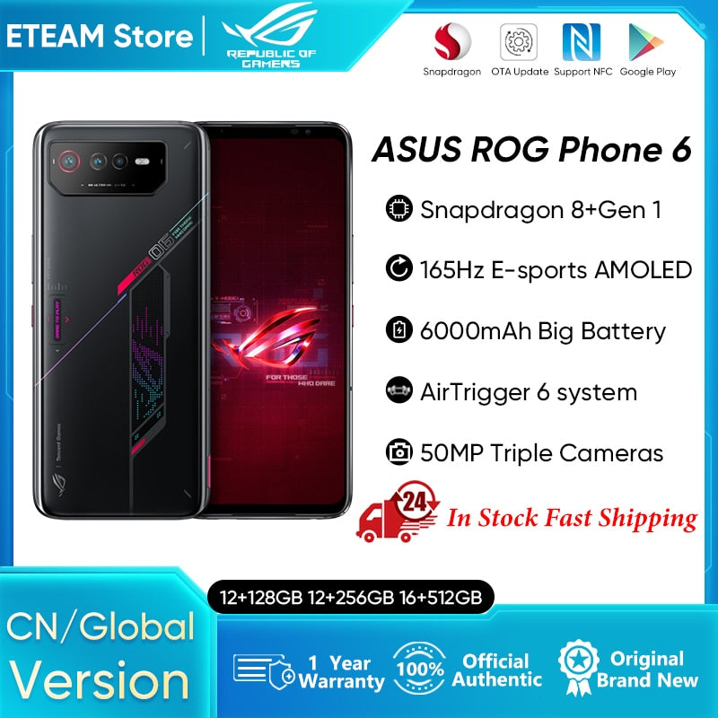 Global ROM ASUS ROG Phone 6 Multi-Language Snapdragon 8+Gen 1 6000mAh Battery 165Hz AMOLED ROG 6 5G Game Phone Google Play Store
