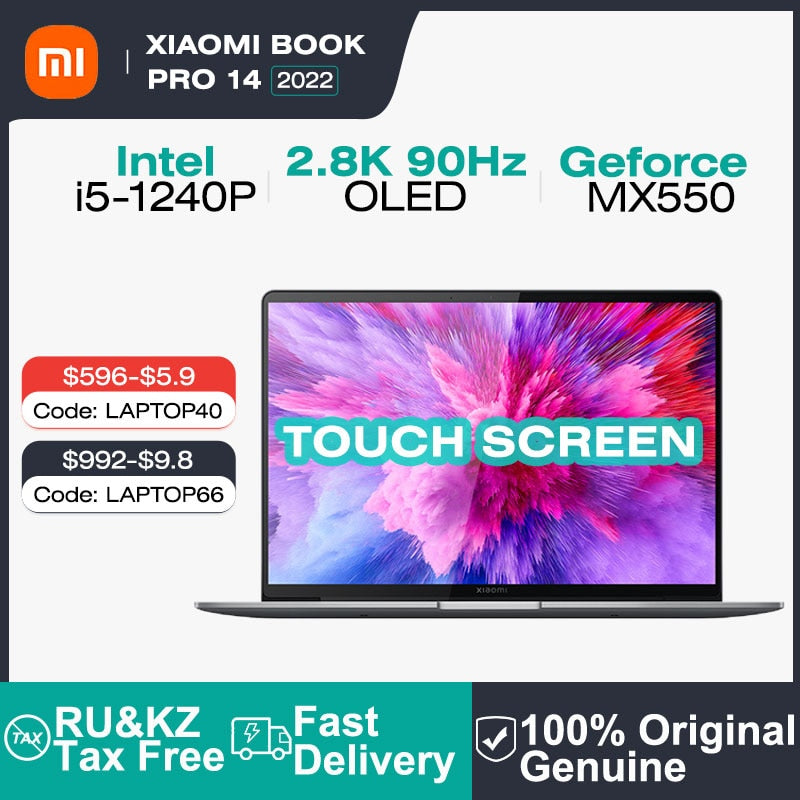 2022 Xiaomi Book Pro 14 Laptop 14 inch 2.8K 90Hz OLED TouchScreen Netbook i5-1240P i7-1260P 16GB 512GB RTX2050 Notebook Computer