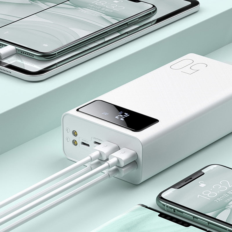 50000mAh Fast Charging Power Bank PD22.5W 4USB Portable PowerBank Digital Display External Battery Charger for iPhone Huawei Mi