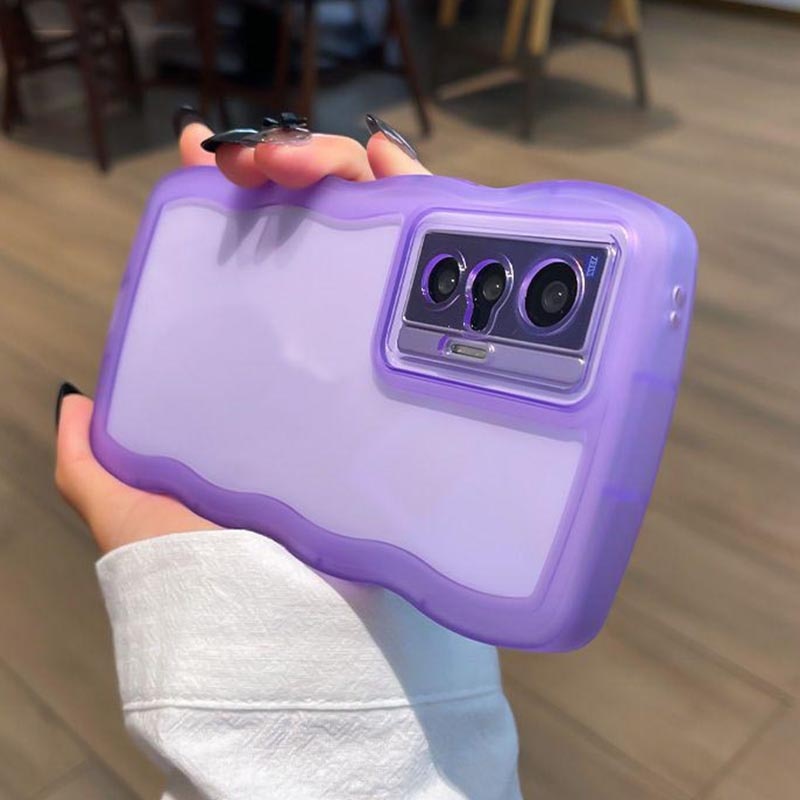 Purple Cute Transparent Wavy Silicone Phone Case For Samsung Galaxy S22 Ultra S21 S20 Plus S20FE S21FE Shockproof Bumper Cover