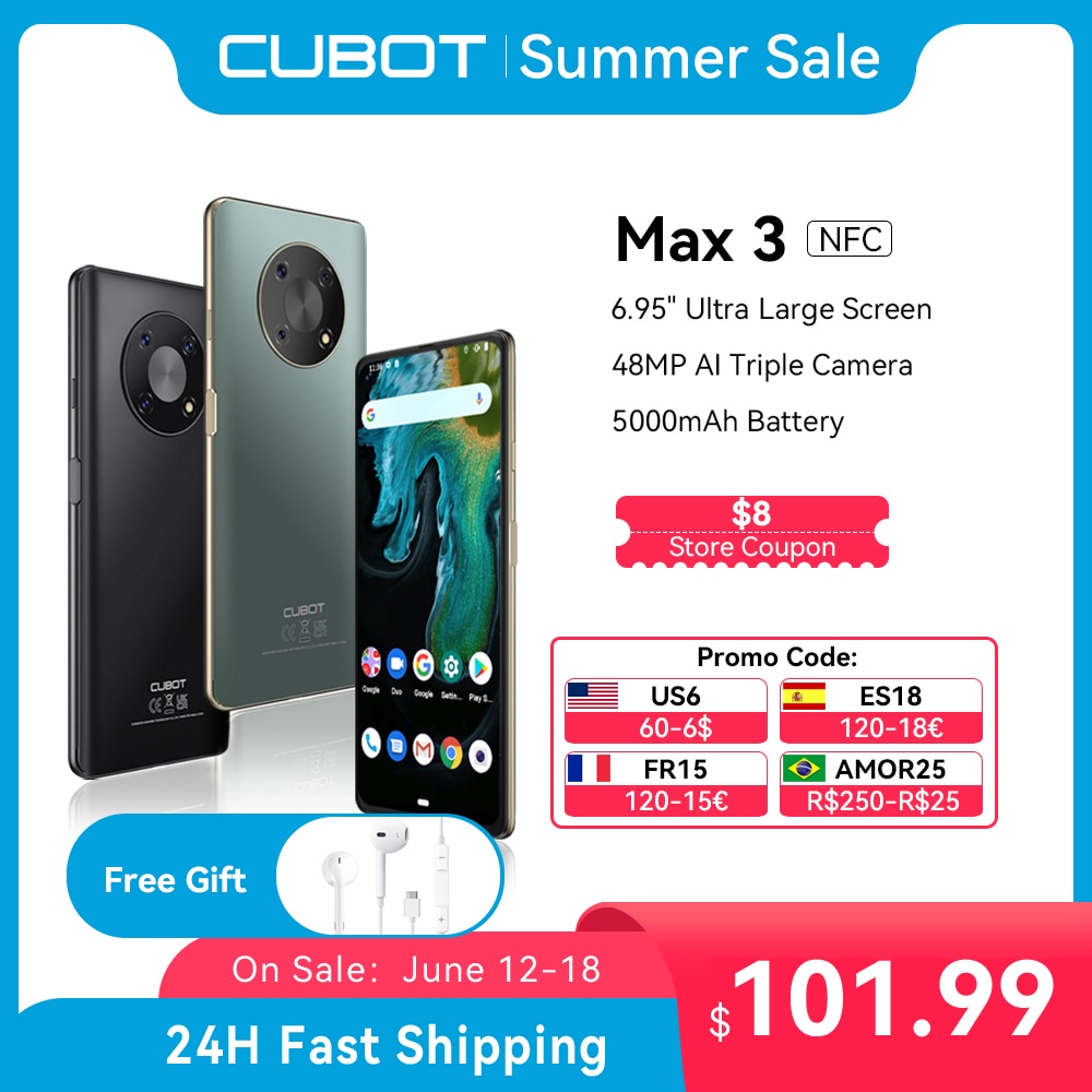 Cubot MAX 3 Smartphone 6.95" Ultra Large Full Screen Mini Tablet Mobile Phone 48MP Triple Camera 5000mAh Celular NFC Android 11