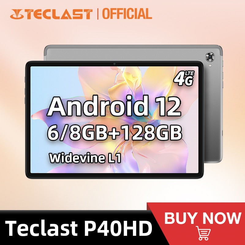 Teclast P40HD 2023 10.1" Tablet Android 12 6GB RAM Android 13 8GB RAM 128GB ROM Unisoc T606 8-core Widevine L1 Type-C 4G LTE GPS