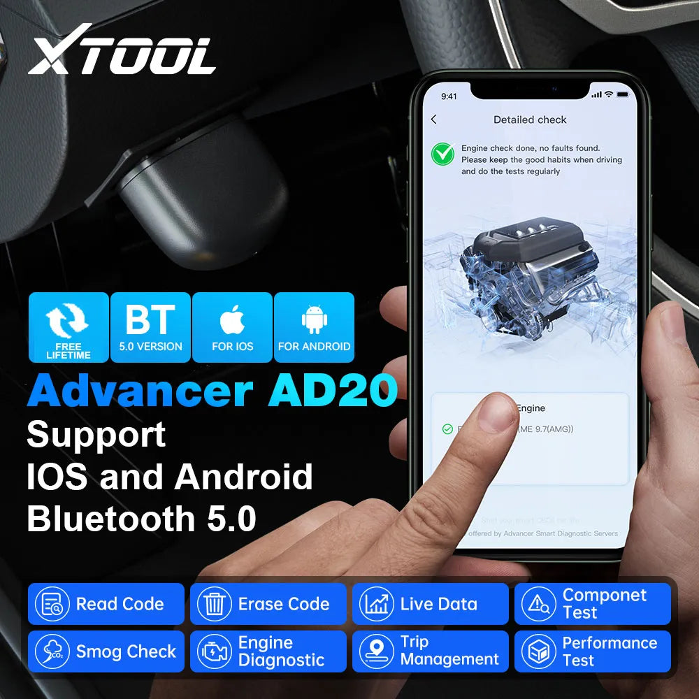 XTOOL AD20 Advancer OBD2 Code Reader Scanner Car Engine Diagnostic Tools Full obd Function Android /IOS Upgrade Of ELM327 AD10