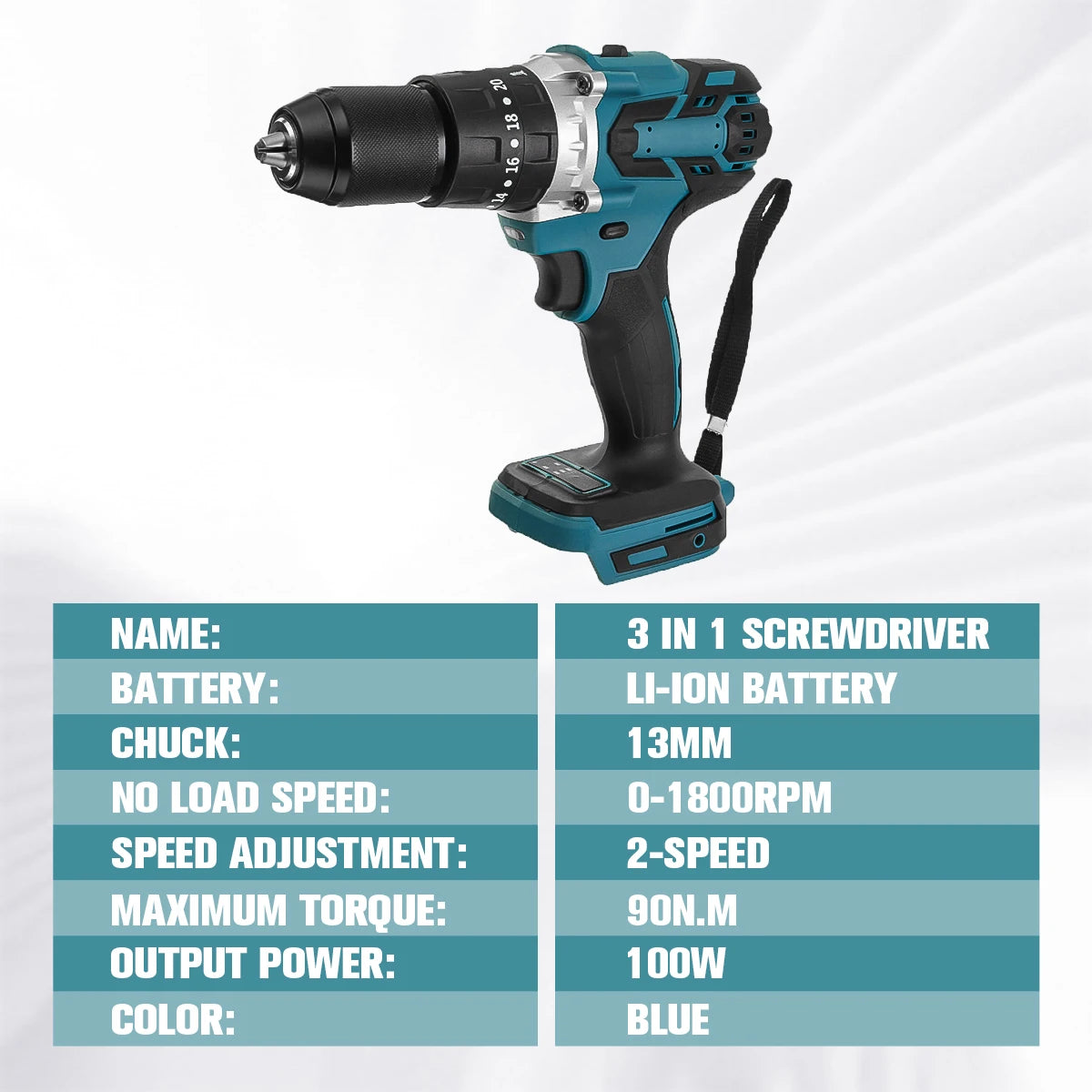 18V Electric Cordless Screwdriver Brushless Impact Wrench 13mm Electric Drill Rechargeable 3 in 1 Power Tools for Makita Battery