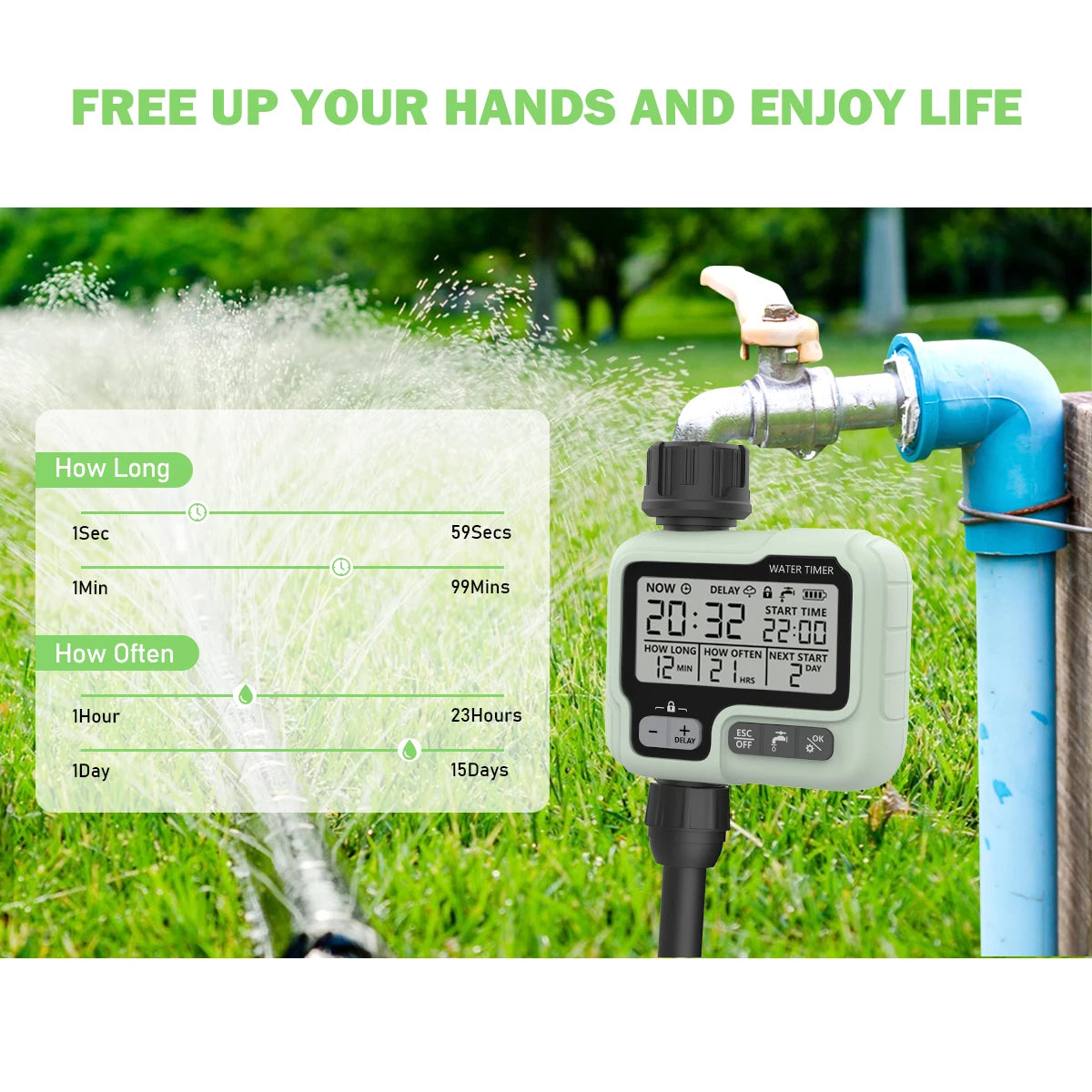 Eshico HCT-322 Automatic Water Timer Garden Digital Irrigation Machine Intelligent Sprinkler Used Outdoor to Save Water&Time