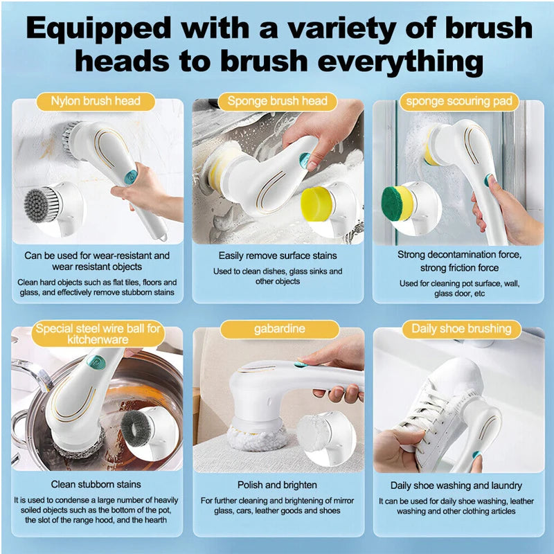 Electric Cleaning Brush Bathroom Wash Brush Multifunctional Kitchen Cleaning Tool USB Rechargeable for Bathroom Kitchen Tool