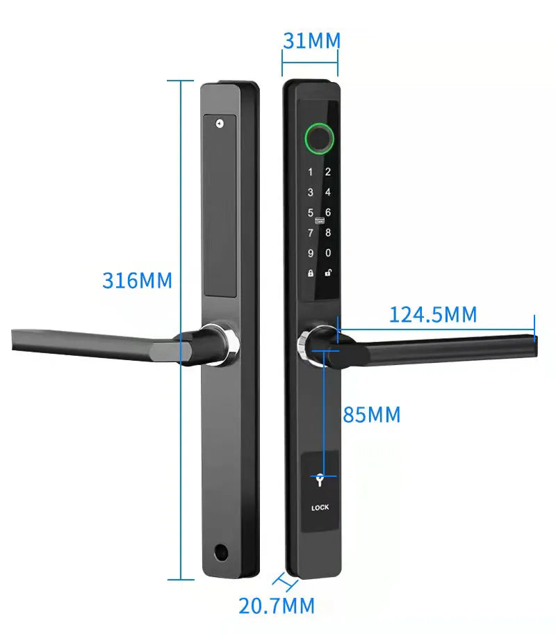 3CM Width Waterproof Aluminum Door Lock Bluetooth Fingerprint Digital Code TTLock Smart Sliding Door Lock 2885 3585 4585 Mortise