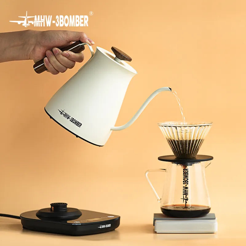 Household Electric Kettle Wood Handle Pour Over Coffee Maker Pot and Smart Temperature Control Heater Set Drip Espresso Kettles
