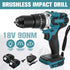 18V Electric Cordless Screwdriver Brushless Impact Wrench 13mm Electric Drill Rechargeable 3 in 1 Power Tools for Makita Battery