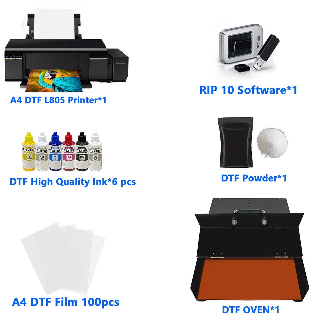 DTF Printer A4 DTF Transfer Film Printer L805 DTF Printer For t shirt PET Film Print DTF Ink Powder A4 shirt Printing Machine