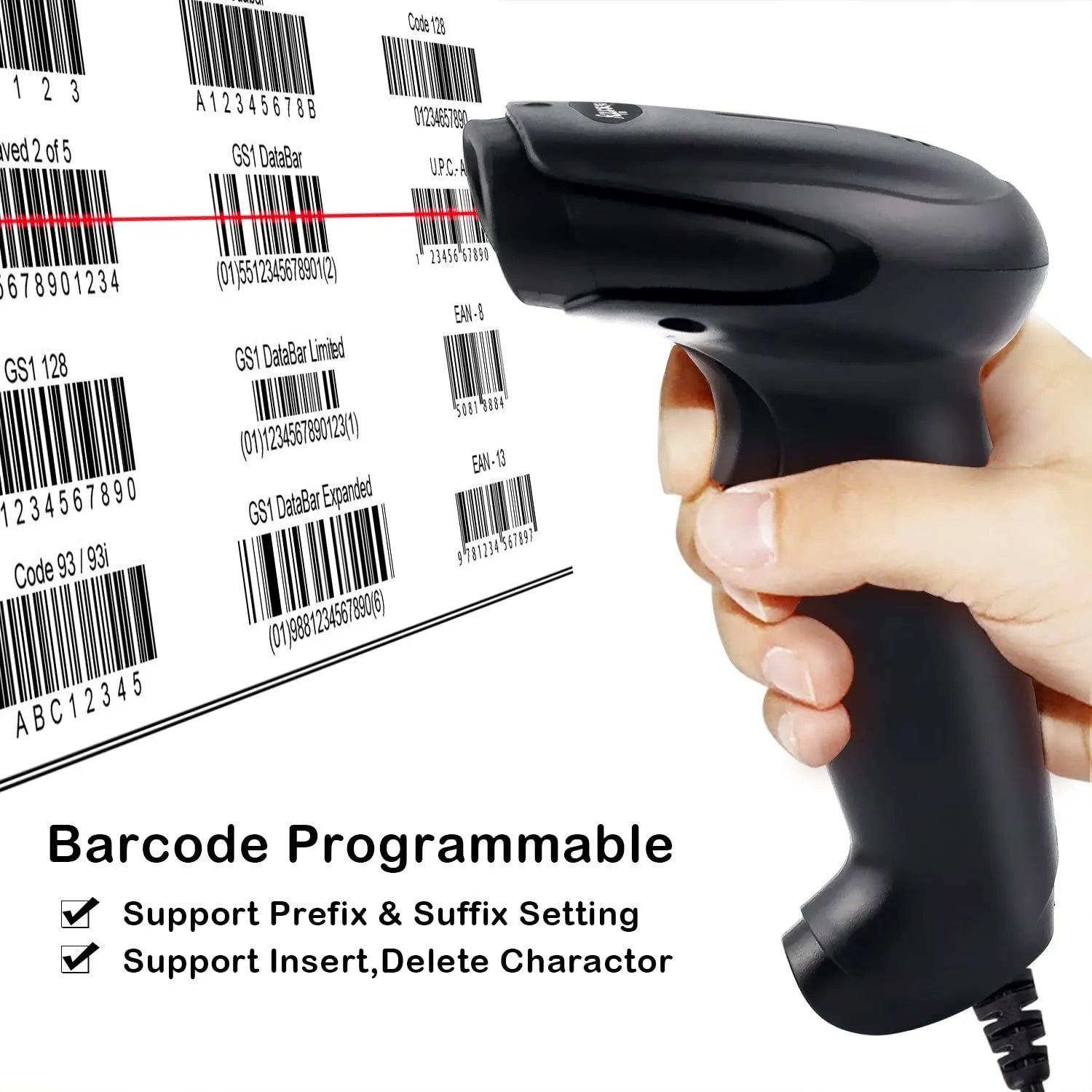 1D/2D Wired Barcode Scanner Reader USB,Plug and Play,Compatible for Windows,Android,Mac,Linux,Support Scanning Automatically,