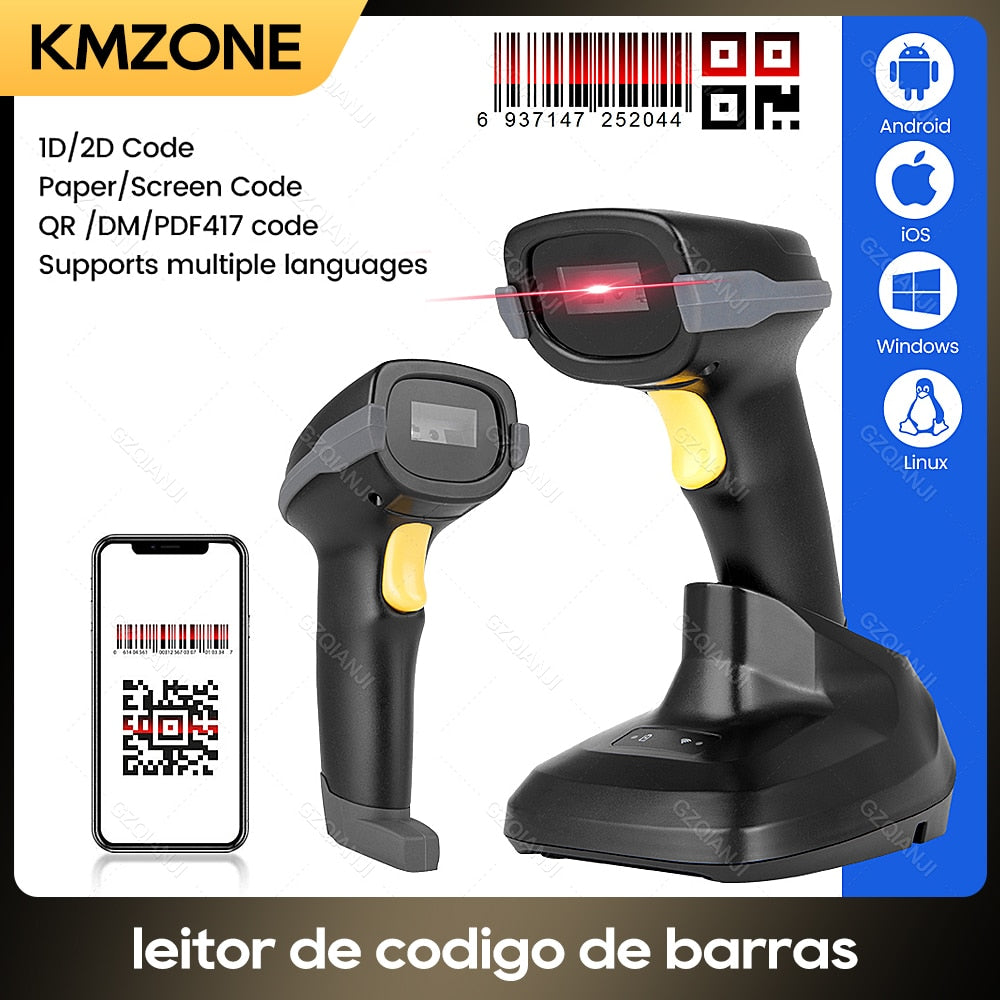 2D Bluetooth Barcode Scanner Wireless Wired QR Code Reader PDF417 Potable Barcode Reader Support for Logistic Store Inventory