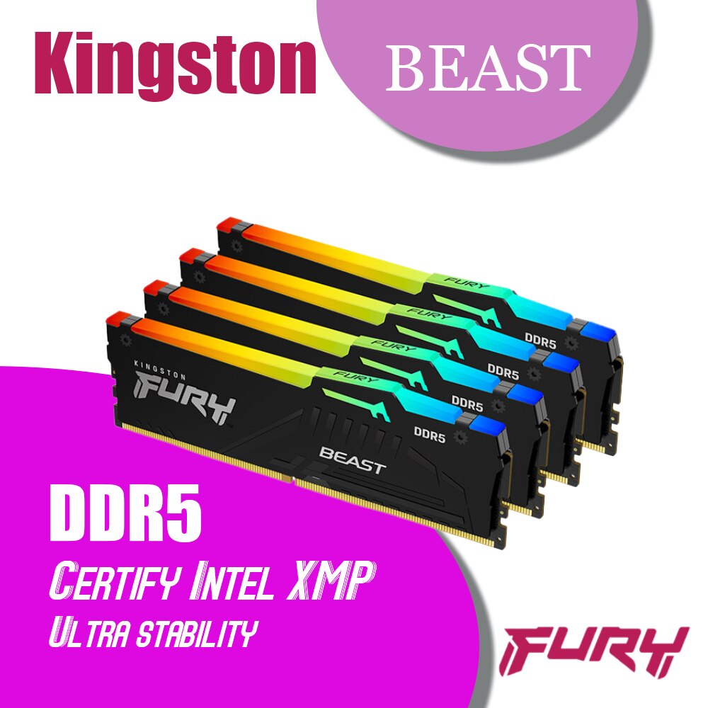 Intel XMP Kingston FURY Beast DDR5 RGB RAM 8GB 16GB 32GB Up To 6000MHz Kingston Memory Support LGA1700 AM5 Motherboard Kit