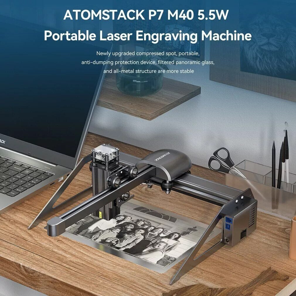 Atomstack P7 M40 Laser Cutter and Engraver Machine for Wood and Metal DIY Laser Marking for Dog Tags 200x200mm Engraving Area
