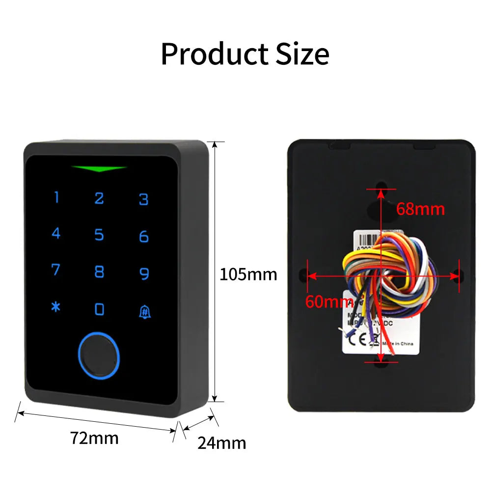 Anti-Vandal Waterproof Wifi Tuya Backlit Touch Fingerprint RFID Access Keypad 125Khz Card Reader Access Control System WG 26bits