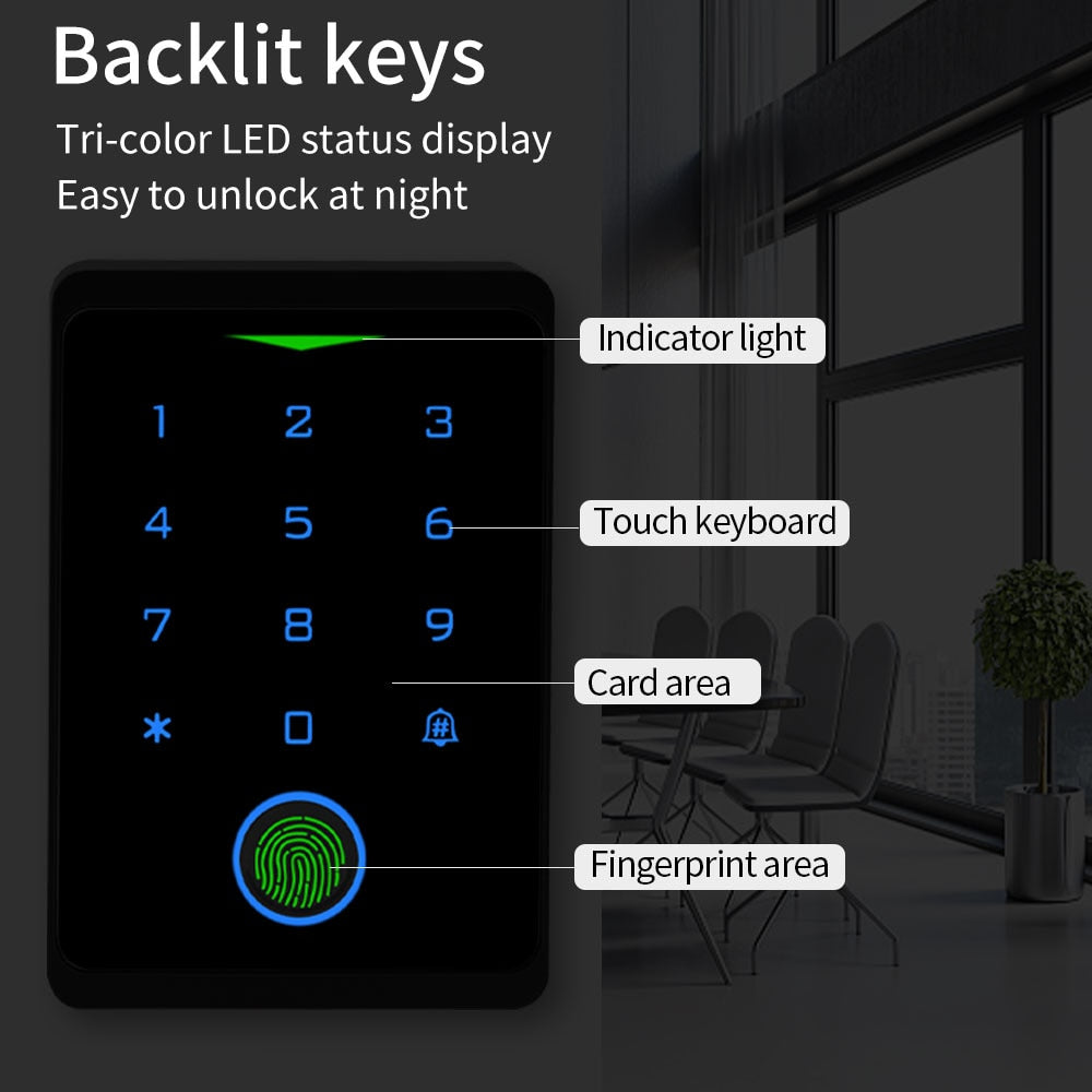 Tuya APP Door Lock IP66 Waterproof Keyless Fingerprint WIFI Access Control Standalone Keypad Fingerprint EM RFID Card Door Entry