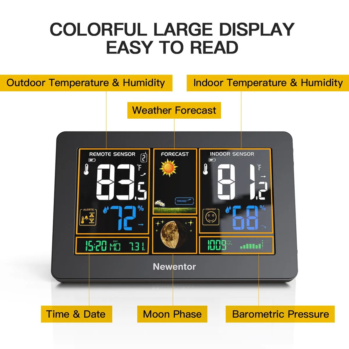 Professional Wireless Weather Stations Indoor Remote Sensors Digital Alarm Clock Time Calendar Hygrometer Humidity Temperature