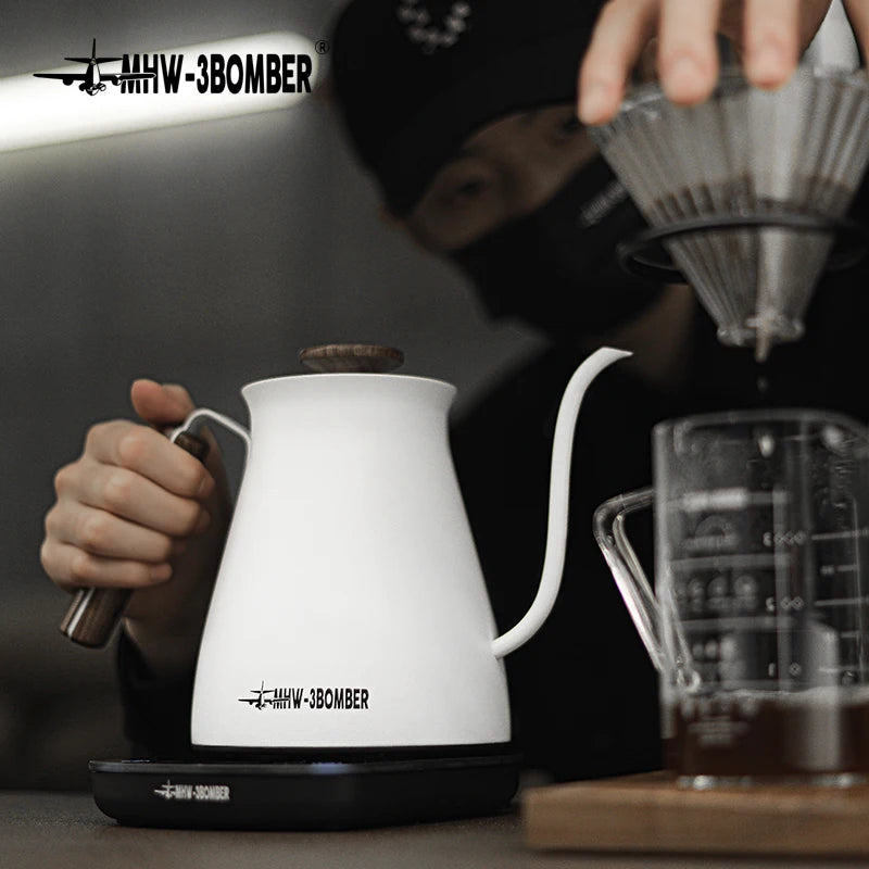 Household Electric Kettle Wood Handle Pour Over Coffee Maker Pot and Smart Temperature Control Heater Set Drip Espresso Kettles