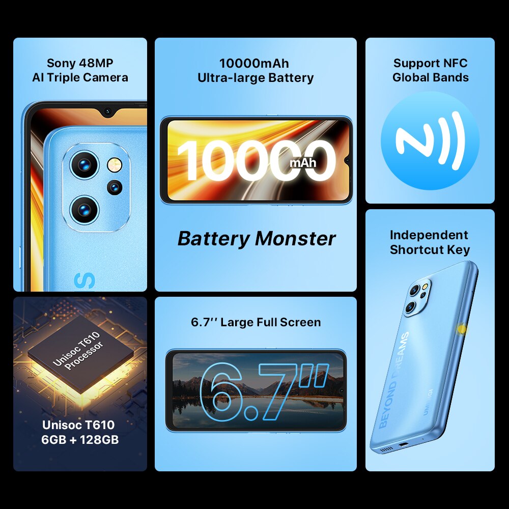 UMIDIGI Power 7 Max Android Smartphone 10000mAh Battery Unisoc T610 6GB 128GB 6.7" Display 48MP Camera NFC Cellphone Unlocked